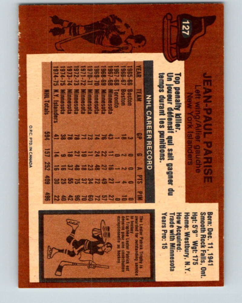 1975-76 O-Pee-Chee #127 J.P. Parise New York Islanders V5726