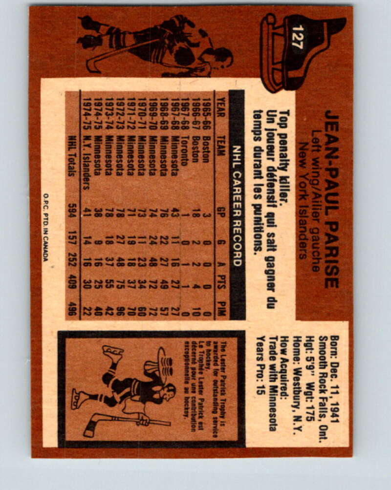 1975-76 O-Pee-Chee #127 J.P. Parise New York Islanders V5731