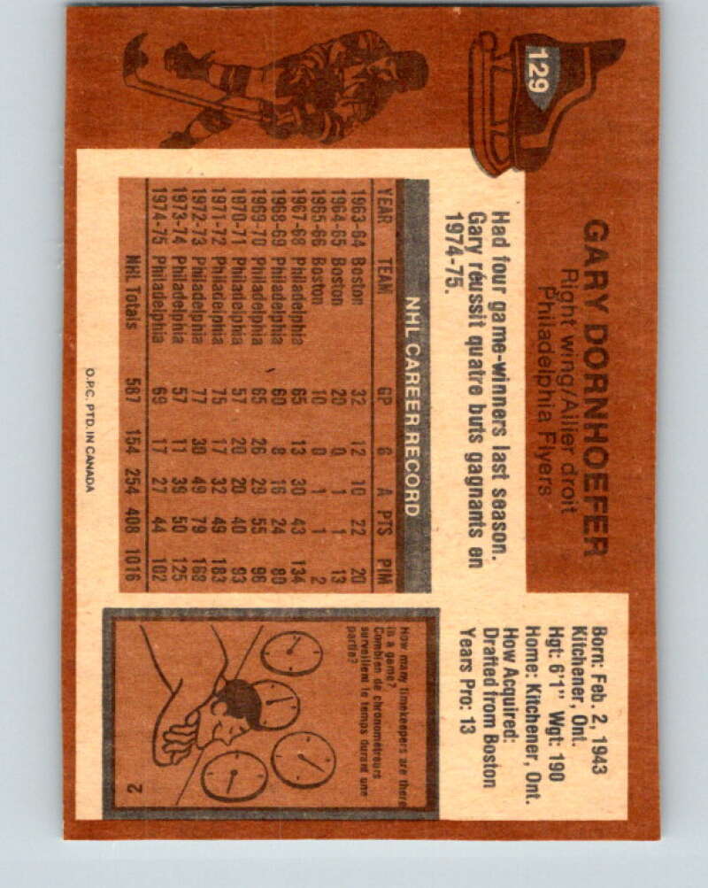 1975-76 O-Pee-Chee #129 Gary Dornhoefer Philadelphia Flyers V5740