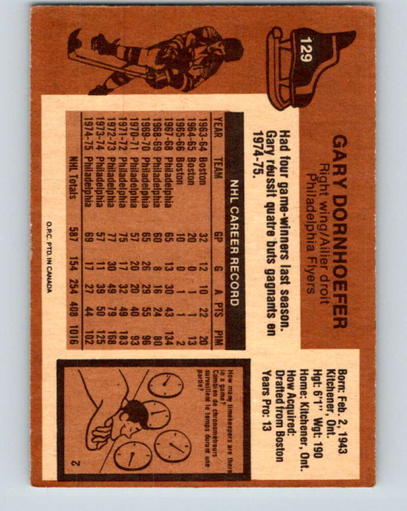 1975-76 O-Pee-Chee #129 Gary Dornhoefer Philadelphia Flyers V5743