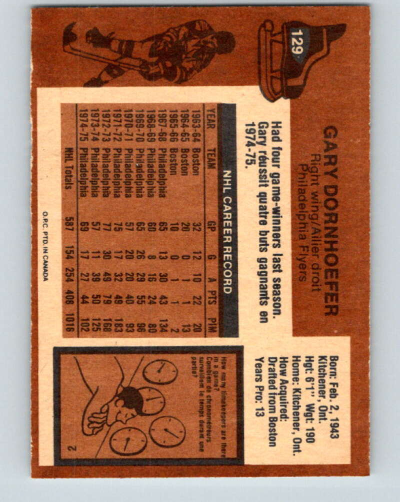 1975-76 O-Pee-Chee #129 Gary Dornhoefer Philadelphia Flyers V5746