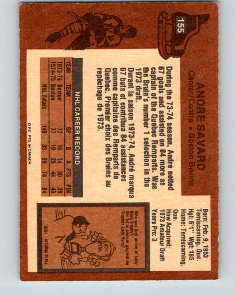 1975-76 O-Pee-Chee #155 Andre Savard Boston Bruins V5856
