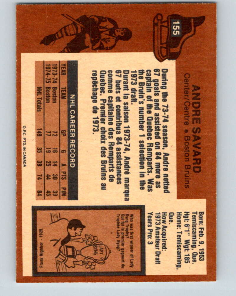 1975-76 O-Pee-Chee #155 Andre Savard Boston Bruins V5857
