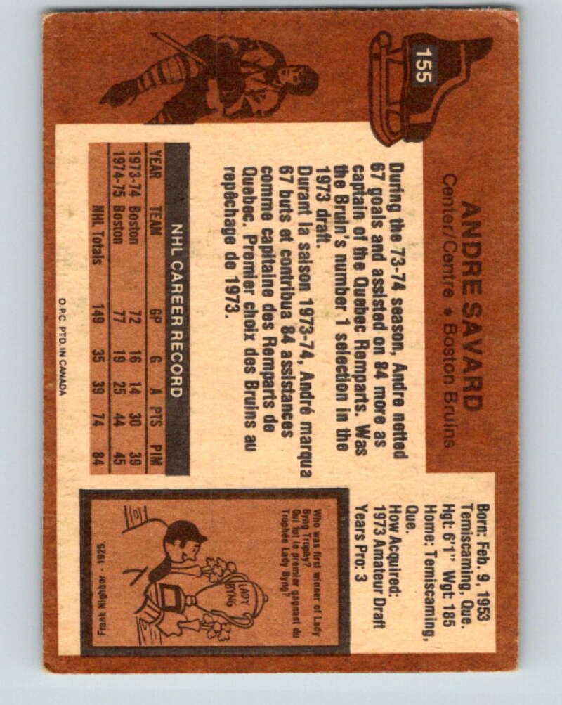 1975-76 O-Pee-Chee #155 Andre Savard Boston Bruins V5858