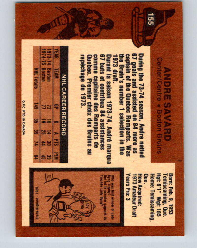 1975-76 O-Pee-Chee #155 Andre Savard Boston Bruins V5859
