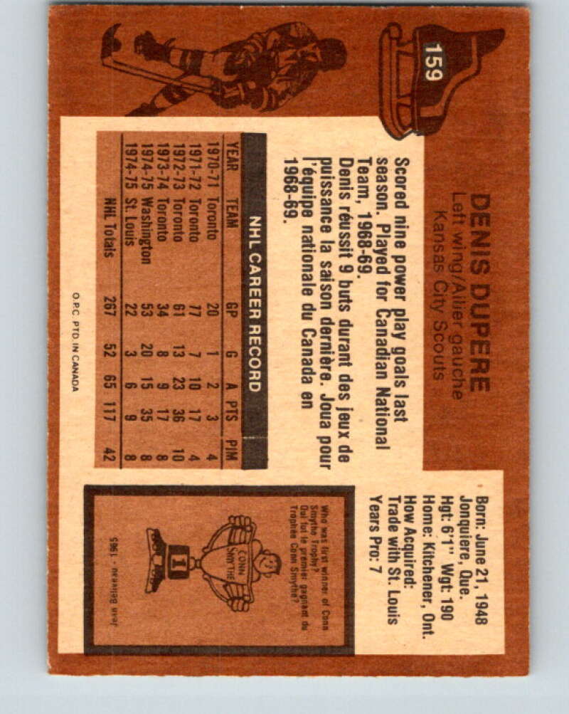 1975-76 O-Pee-Chee #159 Denis Dupere Kansas City Scouts V5874