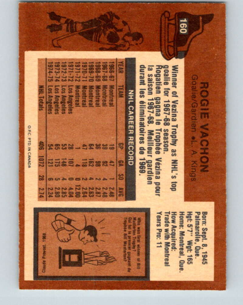 1975-76 O-Pee-Chee #160 Rogie Vachon Los Angeles Kings V5880