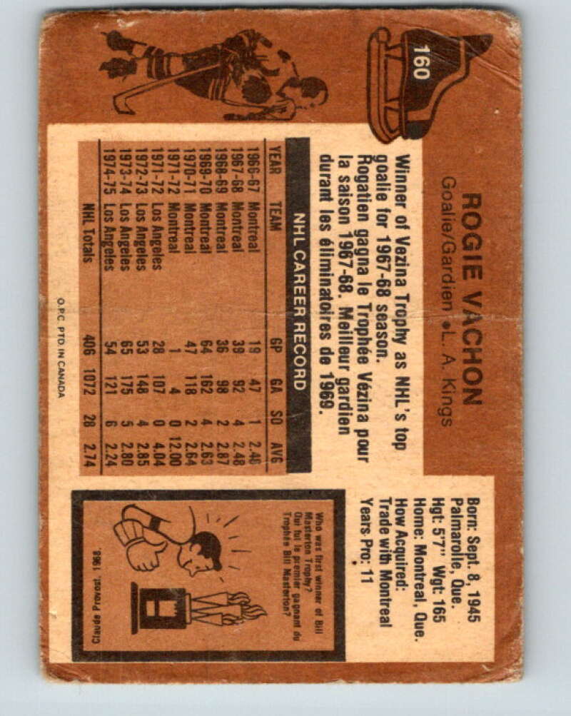 1975-76 O-Pee-Chee #160 Rogie Vachon Los Angeles Kings V5881
