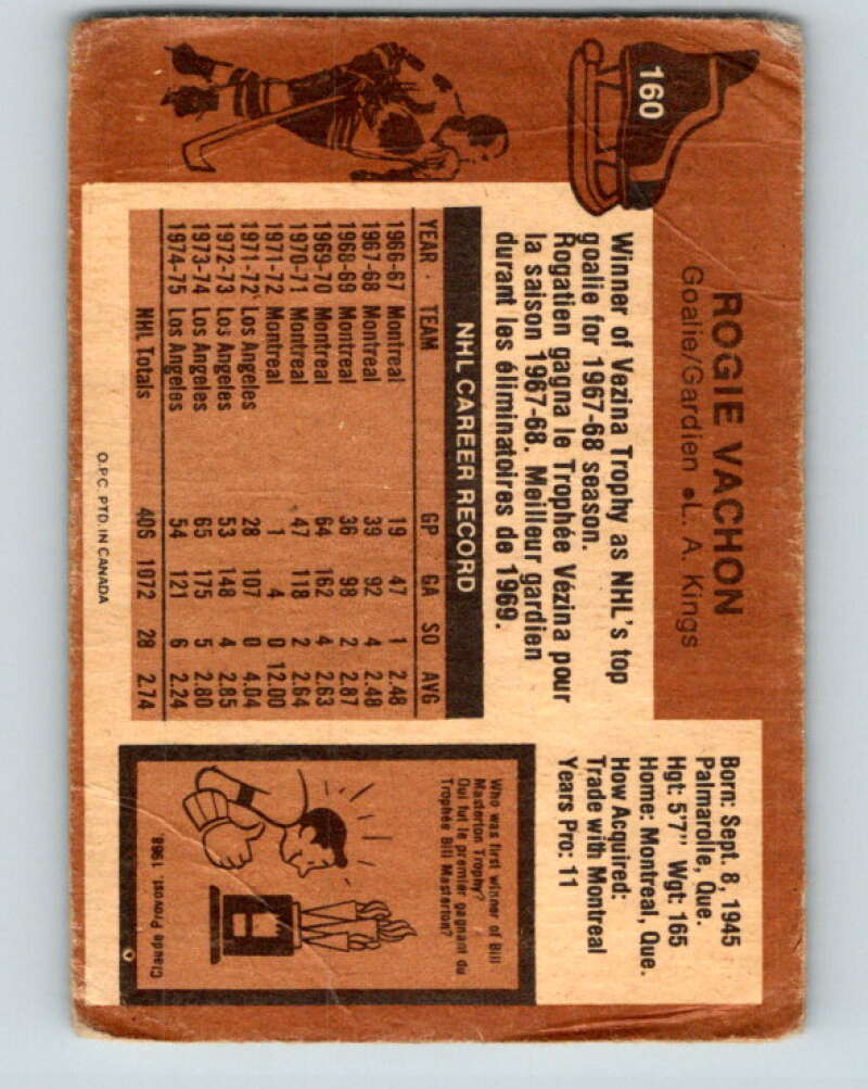 1975-76 O-Pee-Chee #160 Rogie Vachon Los Angeles Kings V5882