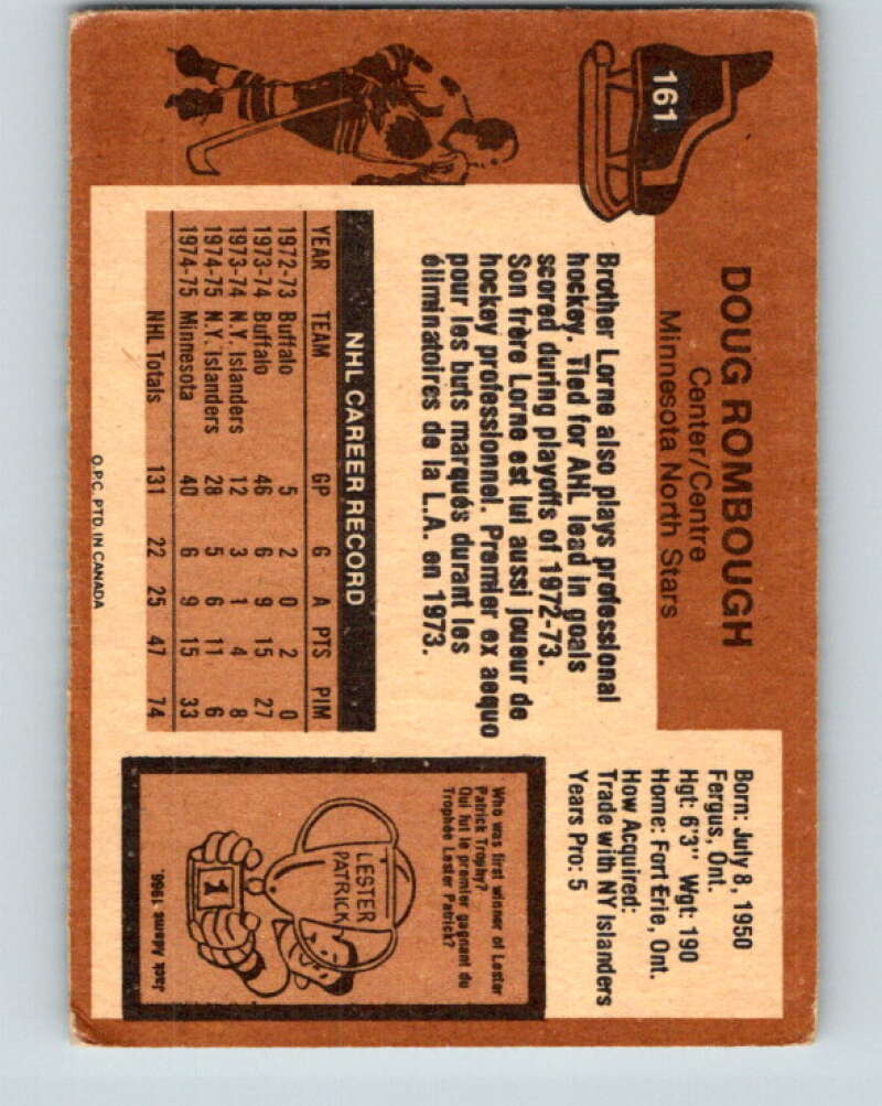 1975-76 O-Pee-Chee #161 Doug Rombough Minnesota North Stars V5883