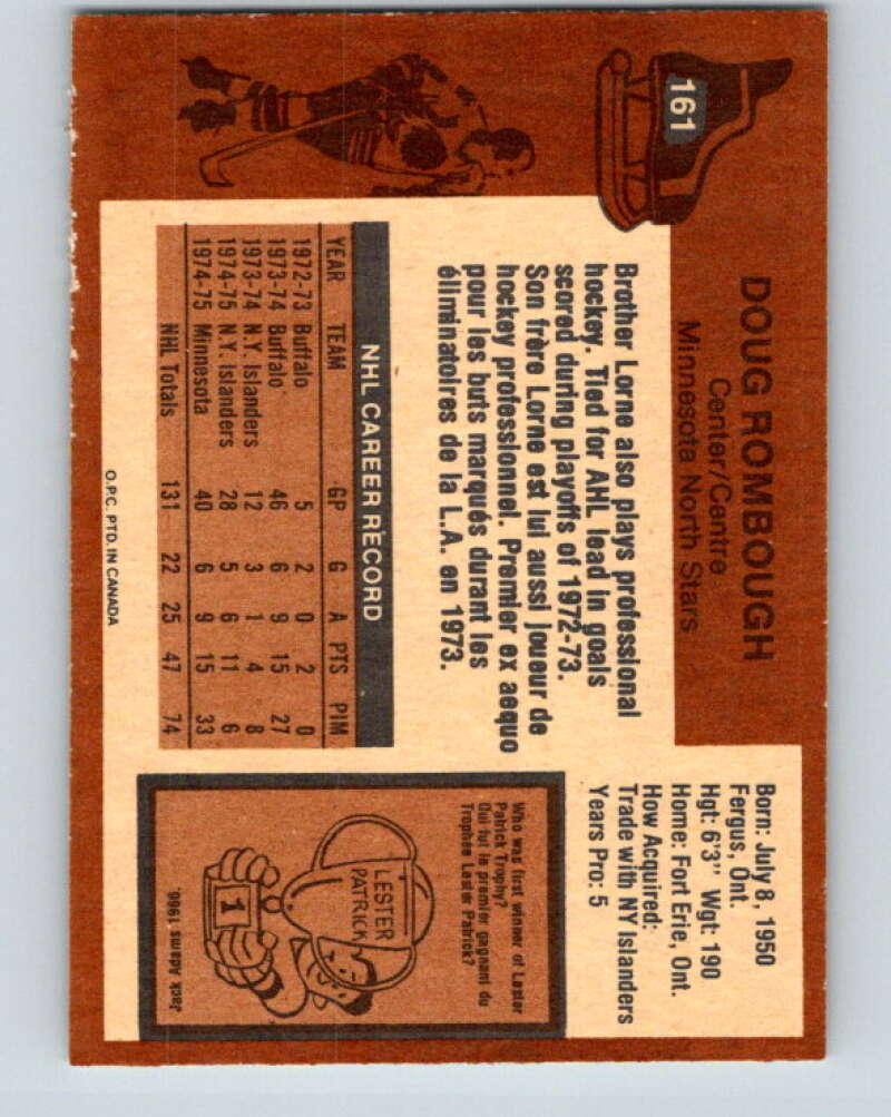 1975-76 O-Pee-Chee #161 Doug Rombough Minnesota North Stars V5884