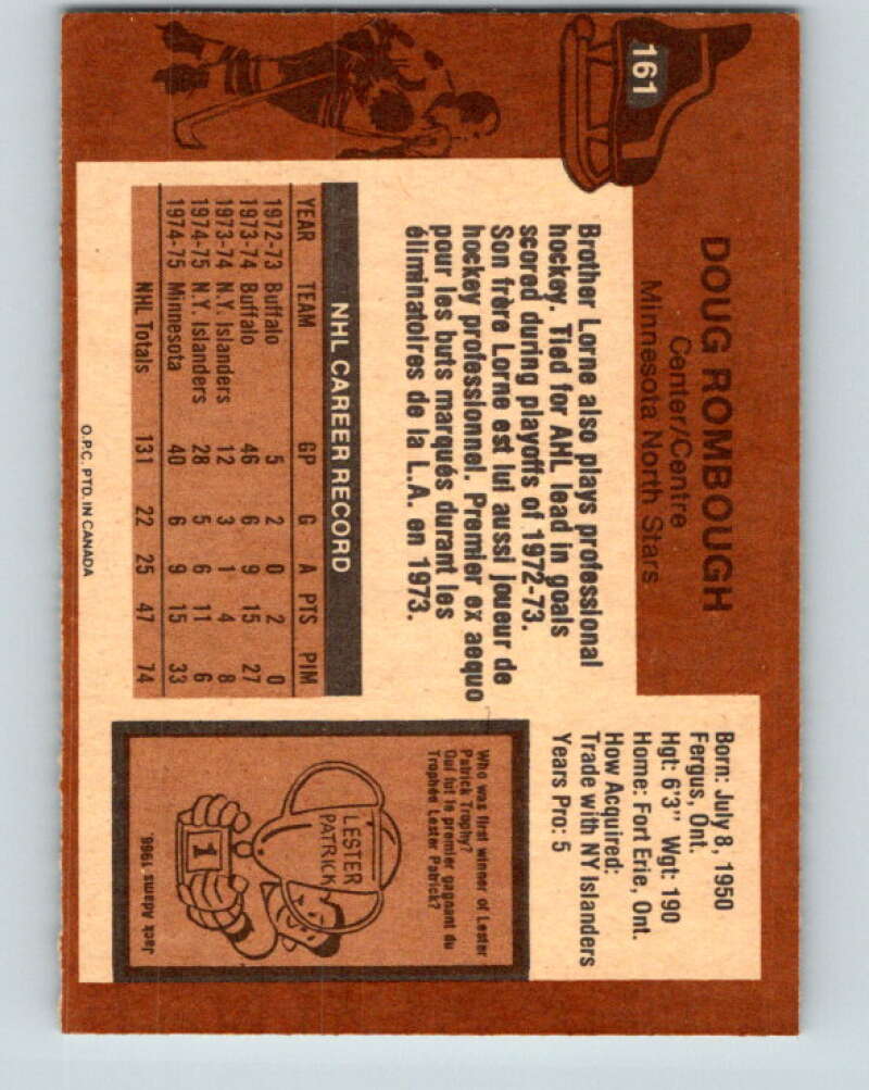 1975-76 O-Pee-Chee #161 Doug Rombough Minnesota North Stars V5885