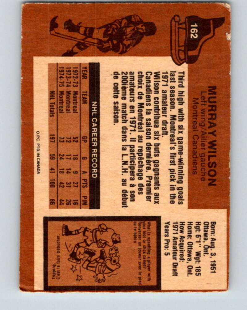 1975-76 O-Pee-Chee #162 Murray Wilson Montreal Canadiens V5886