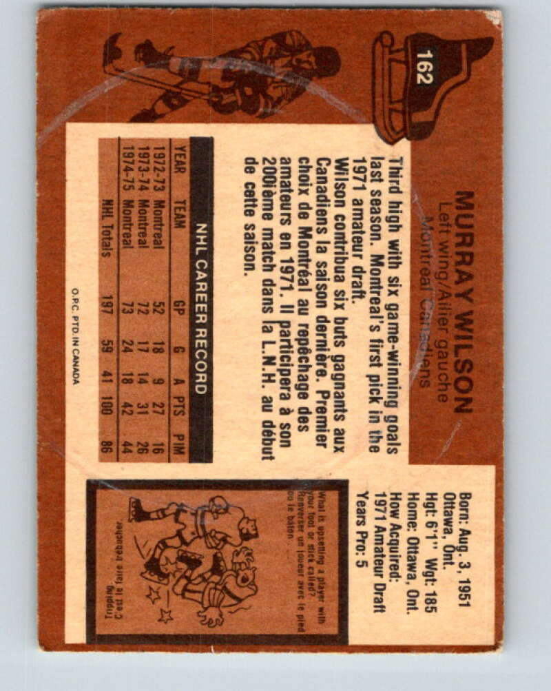 1975-76 O-Pee-Chee #162 Murray Wilson Montreal Canadiens V5888