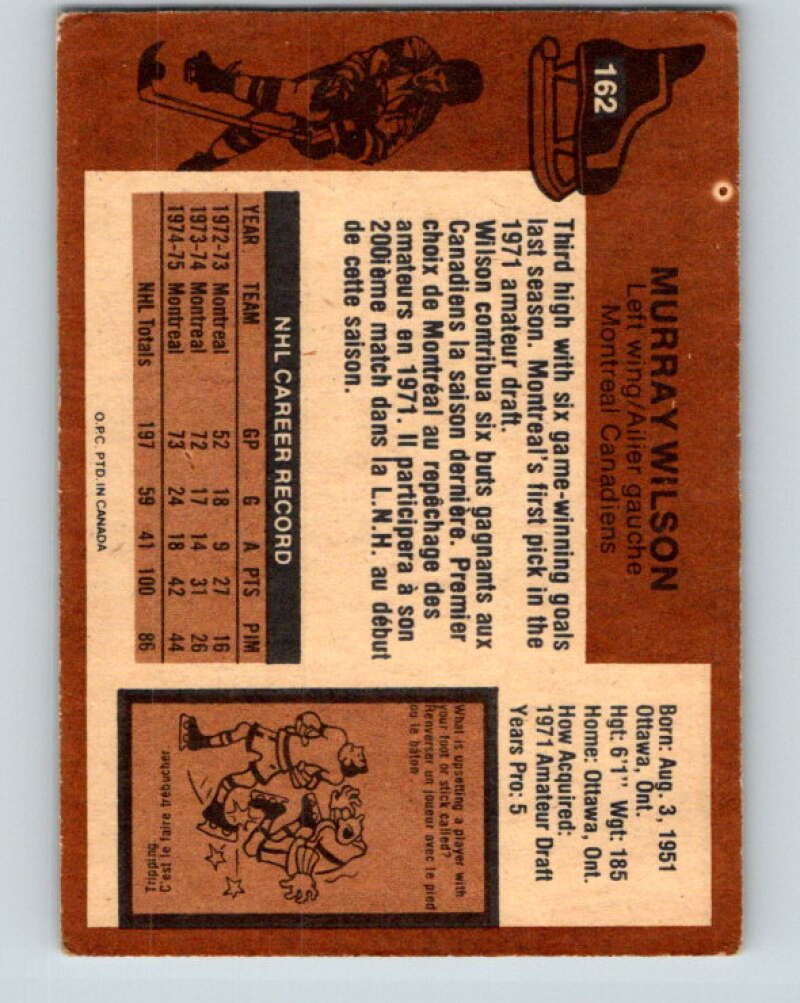 1975-76 O-Pee-Chee #162 Murray Wilson Montreal Canadiens V5890