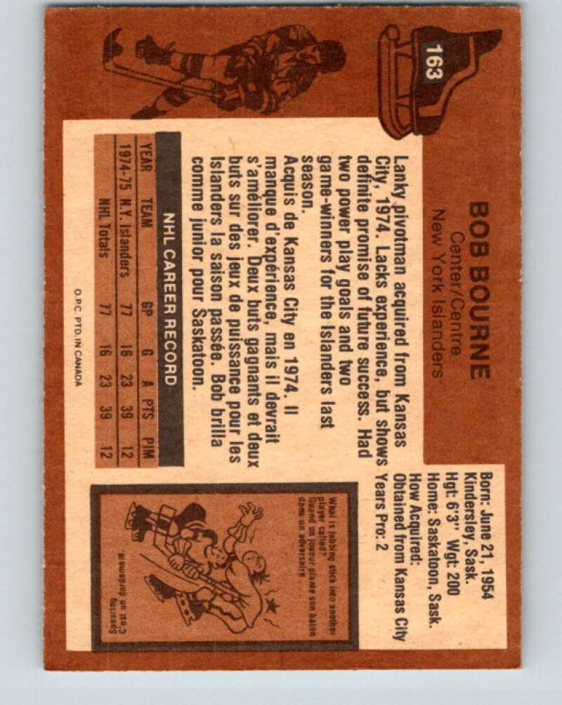 1975-76 O-Pee-Chee #163 Bob Bourne RC Rookie New York Islanders V5895