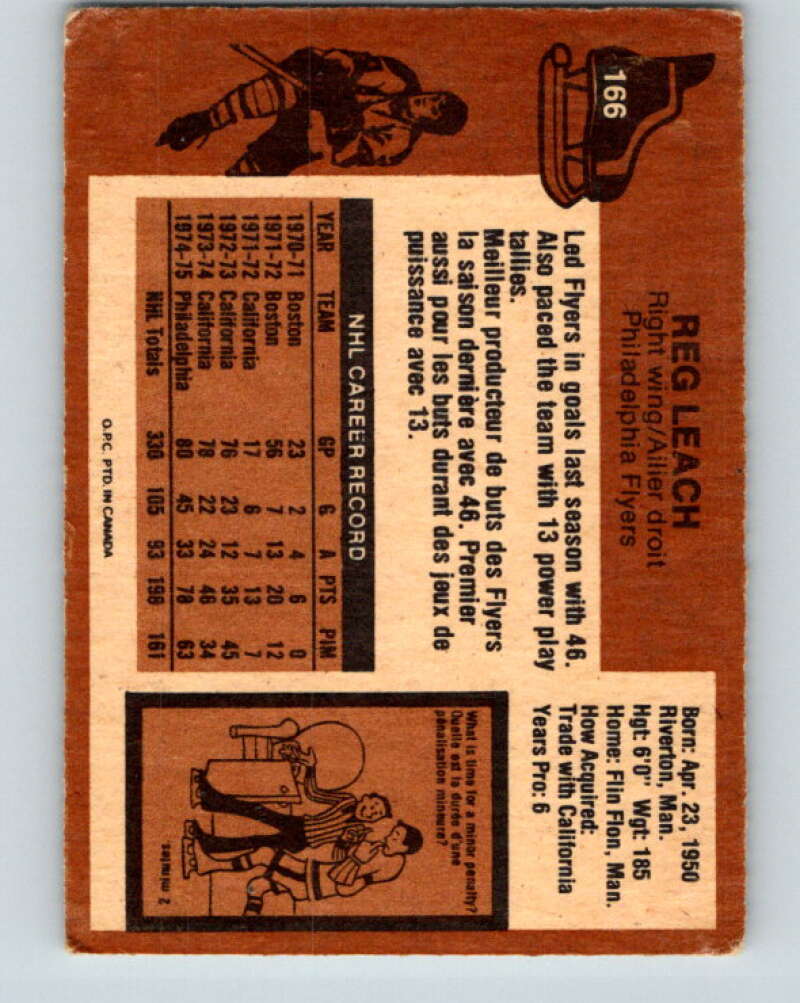 1975-76 O-Pee-Chee #166 Reggie Leach Philadelphia Flyers V5907