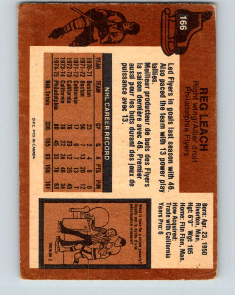 1975-76 O-Pee-Chee #166 Reggie Leach Philadelphia Flyers V5911