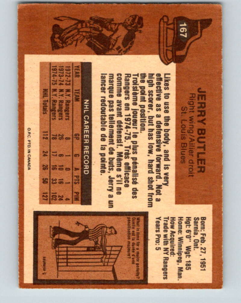 1975-76 O-Pee-Chee #167 Jerry Butler St. Louis Blues V5912