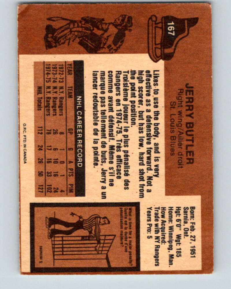 1975-76 O-Pee-Chee #167 Jerry Butler St. Louis Blues V5913