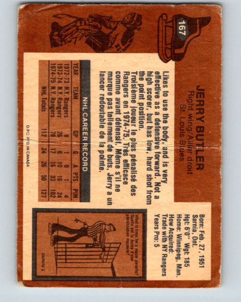 1975-76 O-Pee-Chee #167 Jerry Butler St. Louis Blues V5914