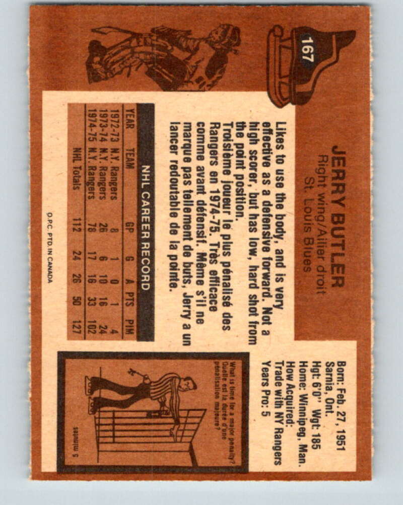 1975-76 O-Pee-Chee #167 Jerry Butler St. Louis Blues V5915
