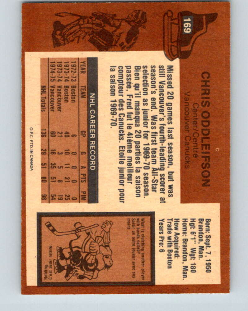 1975-76 O-Pee-Chee #169 Chris Oddleifson Vancouver Canucks V5919