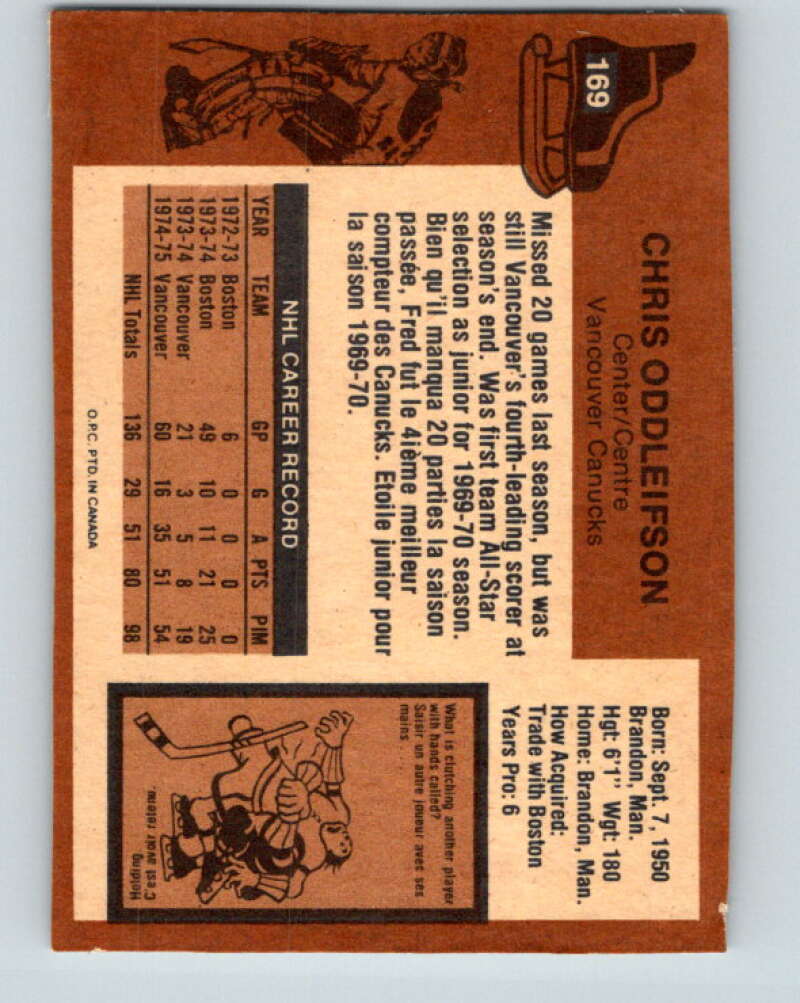 1975-76 O-Pee-Chee #169 Chris Oddleifson Vancouver Canucks V5920