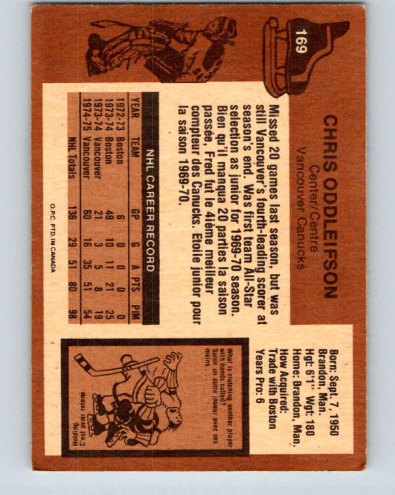 1975-76 O-Pee-Chee #169 Chris Oddleifson Vancouver Canucks V5921