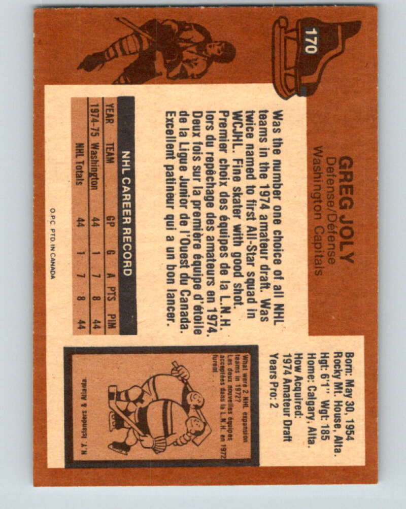 1975-76 O-Pee-Chee #170 Greg Joly Washington Capitals V5926