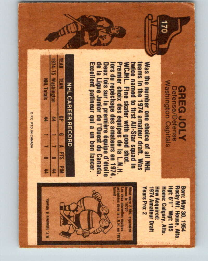 1975-76 O-Pee-Chee #170 Greg Joly Washington Capitals V5928