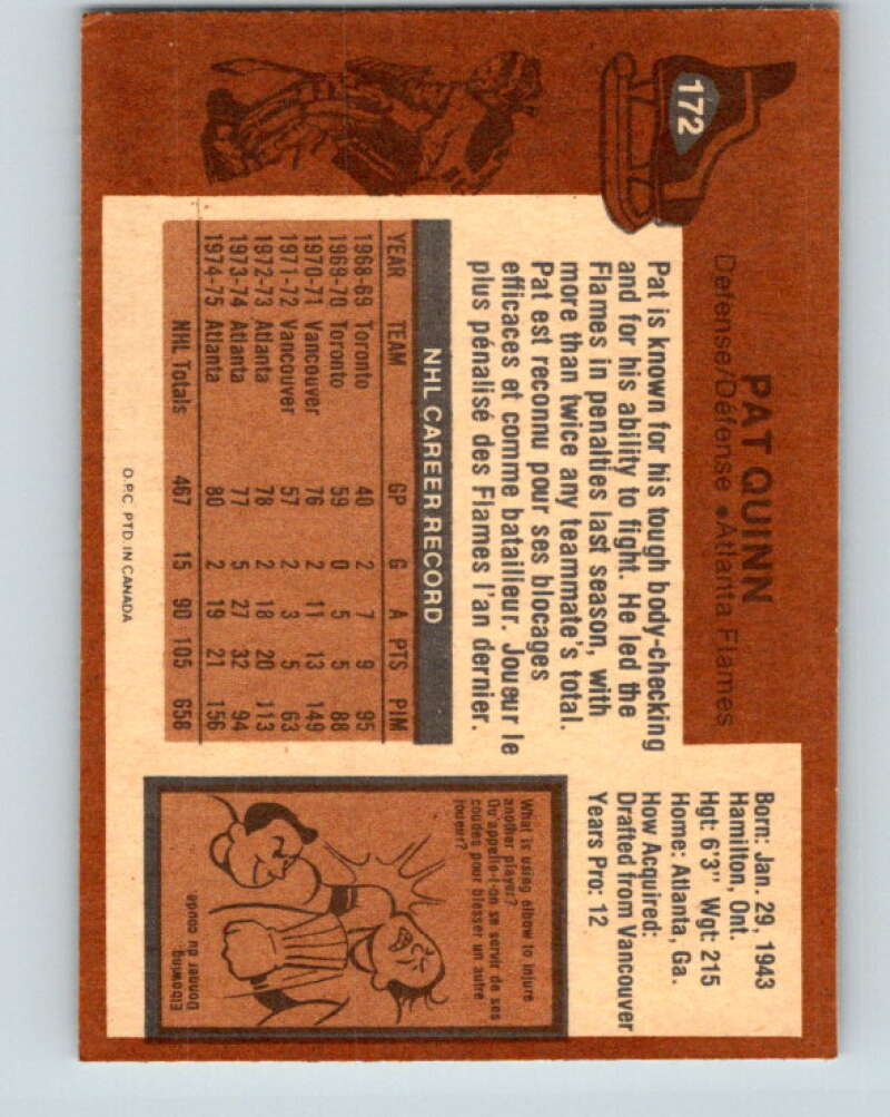 1975-76 O-Pee-Chee #172 Pat Quinn Atlanta Flames V5934