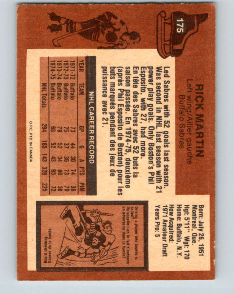 1975-76 O-Pee-Chee #175 Rick Martin Buffalo Sabres V5944