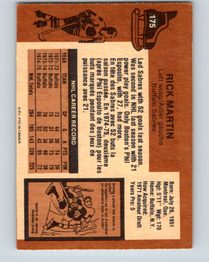 1975-76 O-Pee-Chee #175 Rick Martin Buffalo Sabres V5945