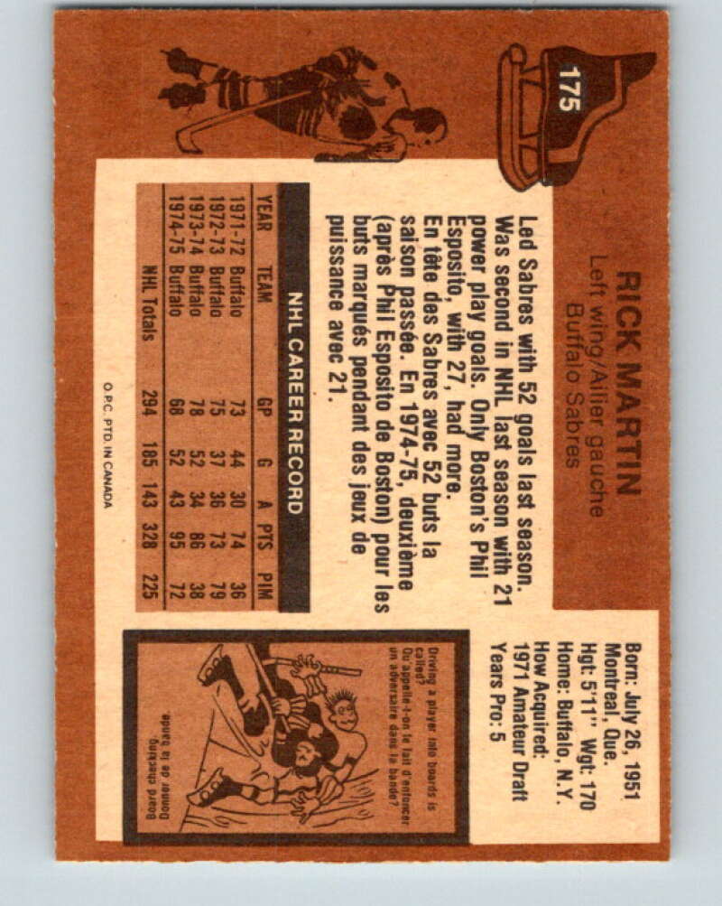 1975-76 O-Pee-Chee #175 Rick Martin Buffalo Sabres V5946