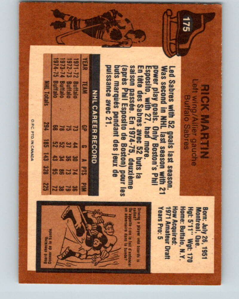 1975-76 O-Pee-Chee #175 Rick Martin Buffalo Sabres V5947