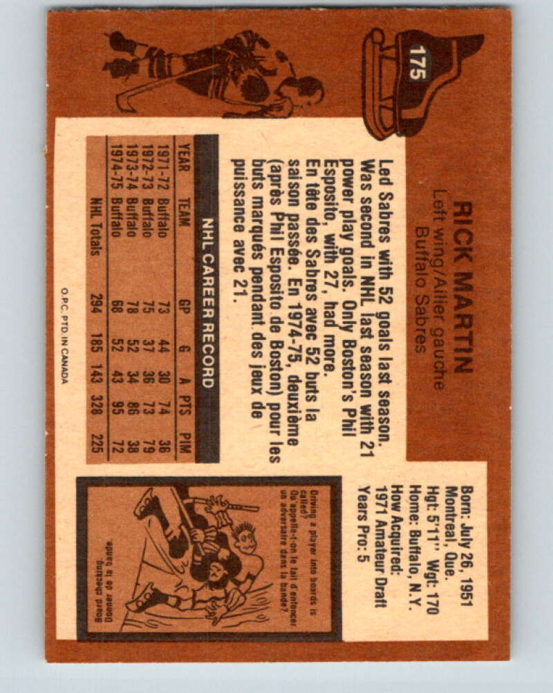 1975-76 O-Pee-Chee #175 Rick Martin Buffalo Sabres V5948