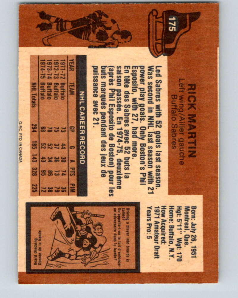 1975-76 O-Pee-Chee #175 Rick Martin Buffalo Sabres V5949