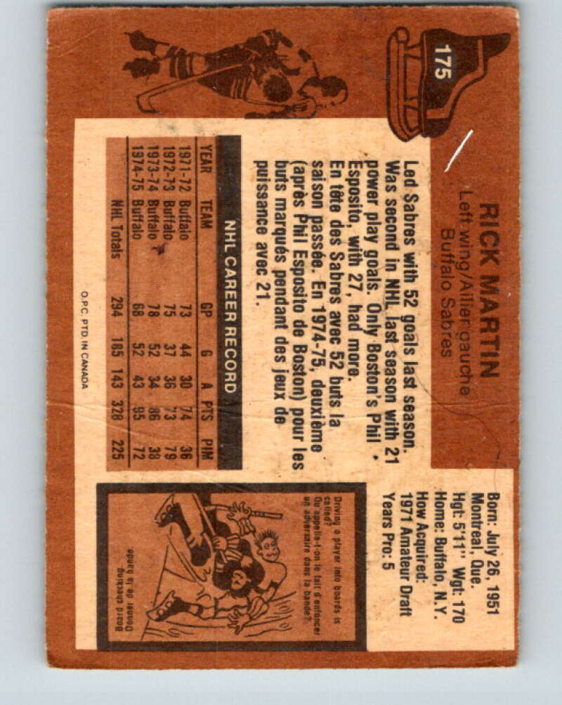 1975-76 O-Pee-Chee #175 Rick Martin Buffalo Sabres V5951