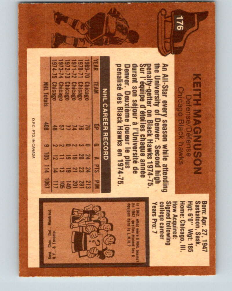 1975-76 O-Pee-Chee #176 Keith Magnuson Chicago Blackhawks V5952