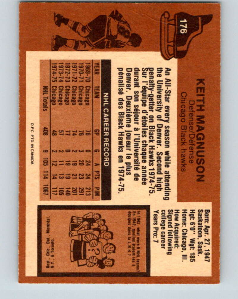 1975-76 O-Pee-Chee #176 Keith Magnuson Chicago Blackhawks V5953