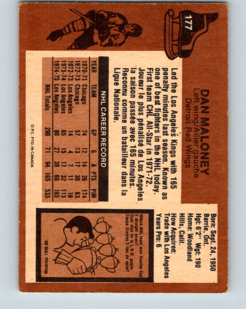 1975-76 O-Pee-Chee #177 Dan Maloney Detroit Red Wings V5955