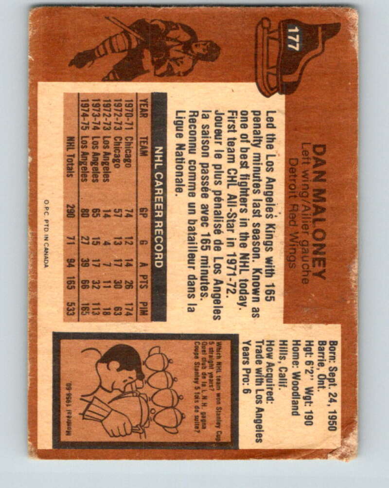 1975-76 O-Pee-Chee #177 Dan Maloney Detroit Red Wings V5957