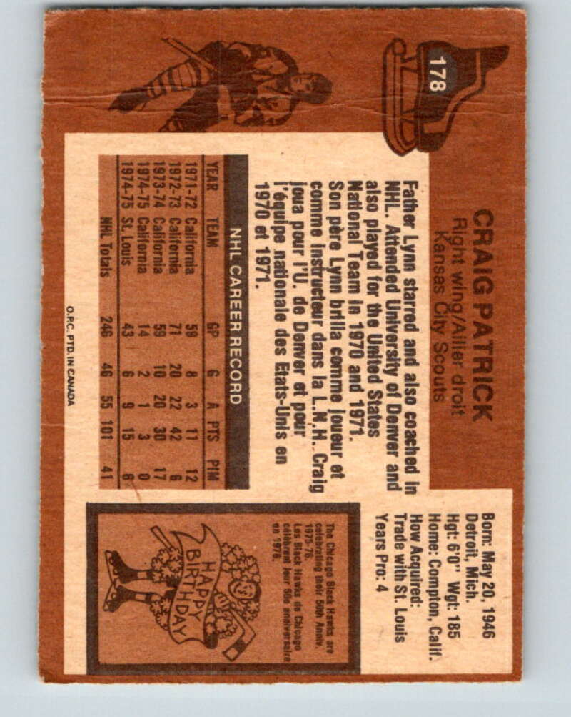 1975-76 O-Pee-Chee #178 Craig Patrick Kansas City Scouts V5962