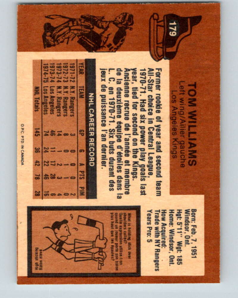 1975-76 O-Pee-Chee #179 Tom Williams Los Angeles Kings V5966