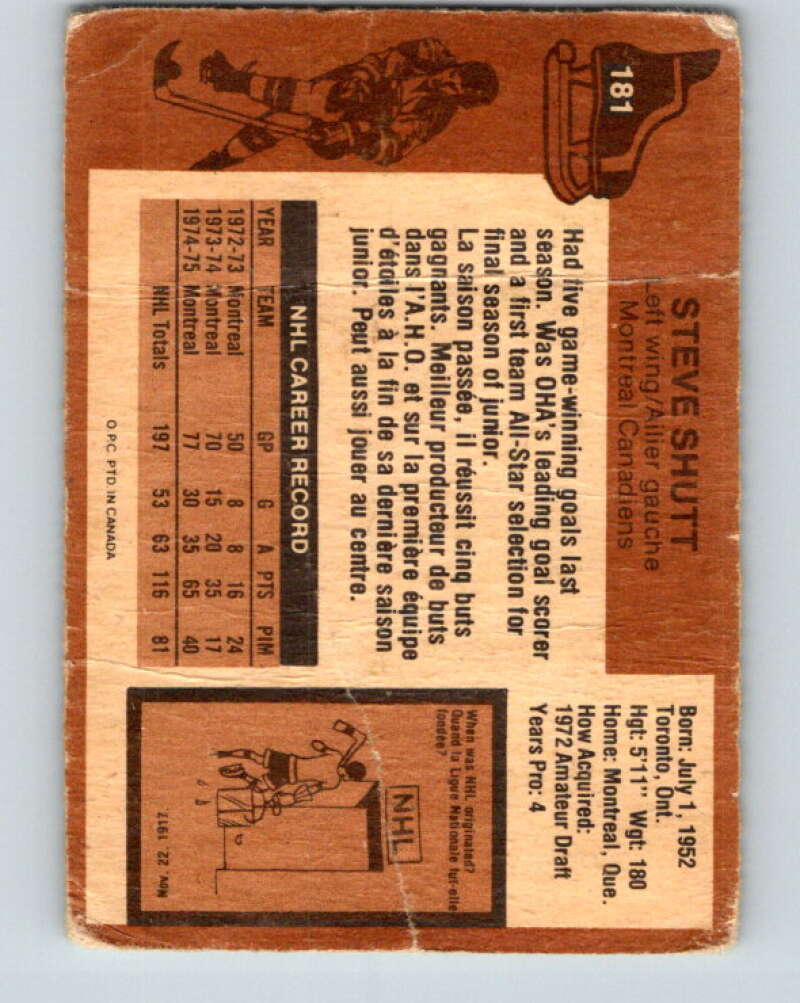 1975-76 O-Pee-Chee #181 Steve Shutt Montreal Canadiens V5975
