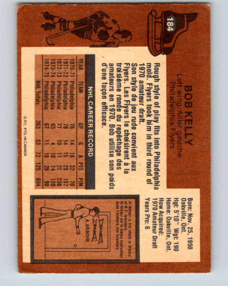1975-76 O-Pee-Chee #184 Bob Kelly Philadelphia Flyers V5983