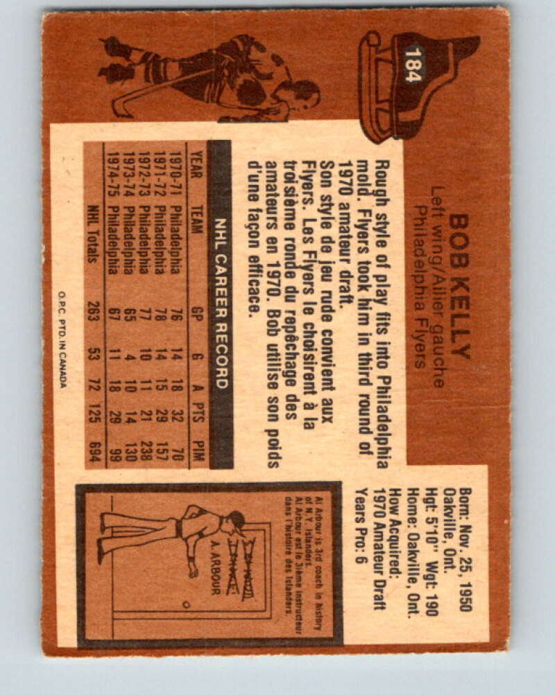 1975-76 O-Pee-Chee #184 Bob Kelly Philadelphia Flyers V5985