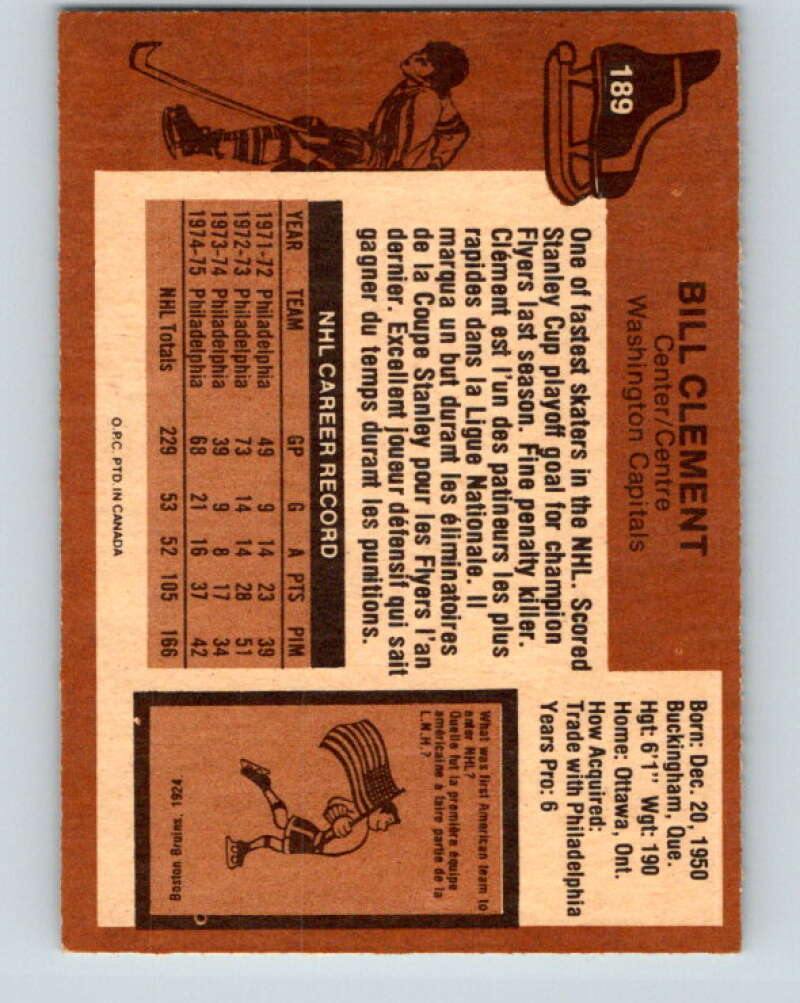1975-76 O-Pee-Chee #189 Bill Clement Washington Capitals V5999