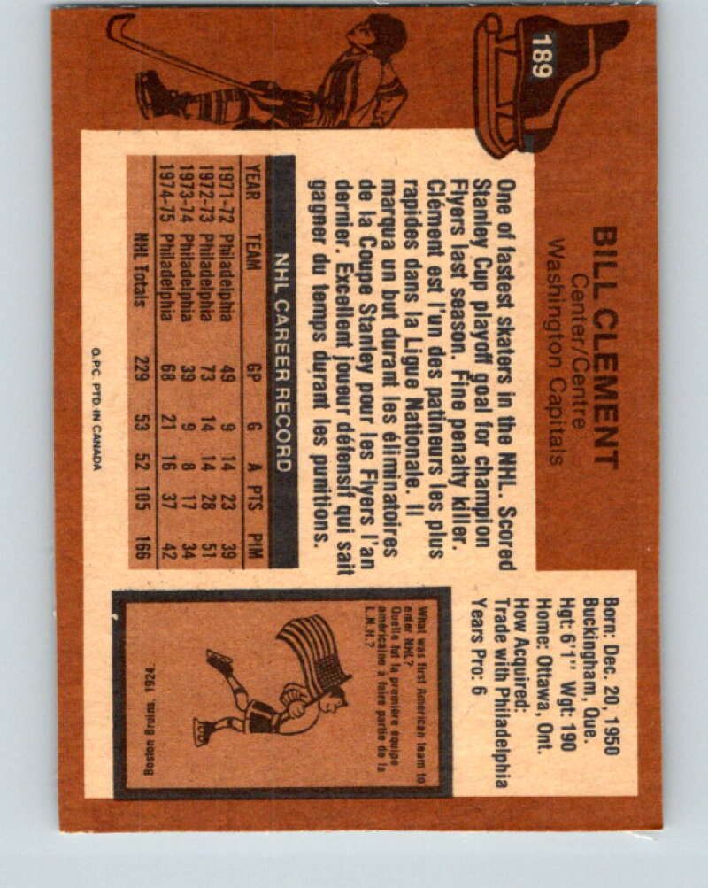 1975-76 O-Pee-Chee #189 Bill Clement Washington Capitals V6000